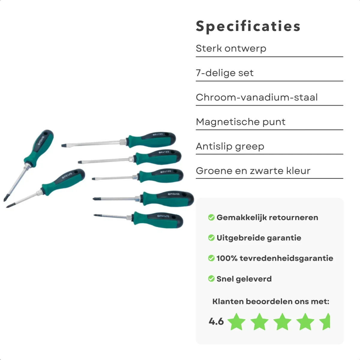 Cheqo® Schroevendraaierset 7 delig - Chroom vanadium staal - Magnetisch - Anti-Slip - Schroevendraaier - Torx - Kruiskop - Opbergdoos - Handgereedschap - Klusgereedschap - Lange Levensduur - Afbeelding 3