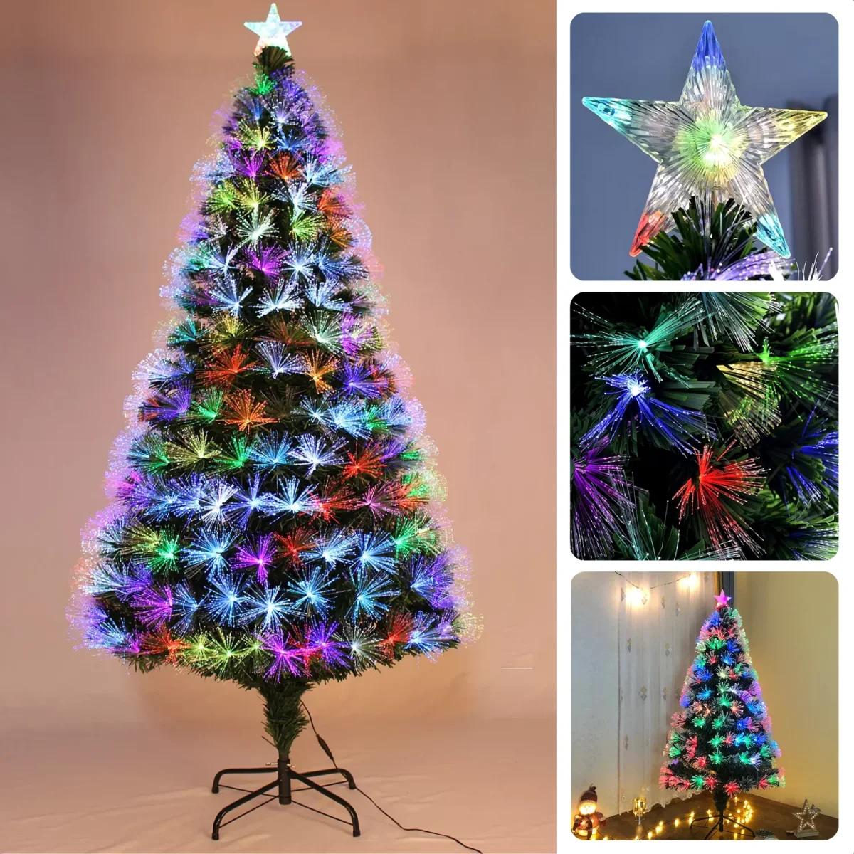 Cheqo® Kunstkerstboom Met Verlichting - Kerstboom met Kerstlampjes - Kerstboomverlichting - 90 cm - Multicolor LED - Fiber Optic - Binnengebruik