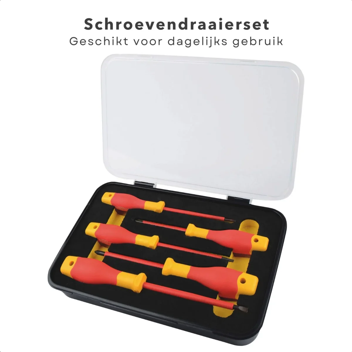 Cheqo® VDE 5-delige Schroevendraaierset in Cassette - S2 Staal - 1000V Wisselstroom/1500V Gelijkstroom - VDE & GS Gekeurd - Voor Elektra - Electro - Veilig - Kruiskop - Ergonomisch Handvat - Handige Cassette - Anti-Slip - Afbeelding 5