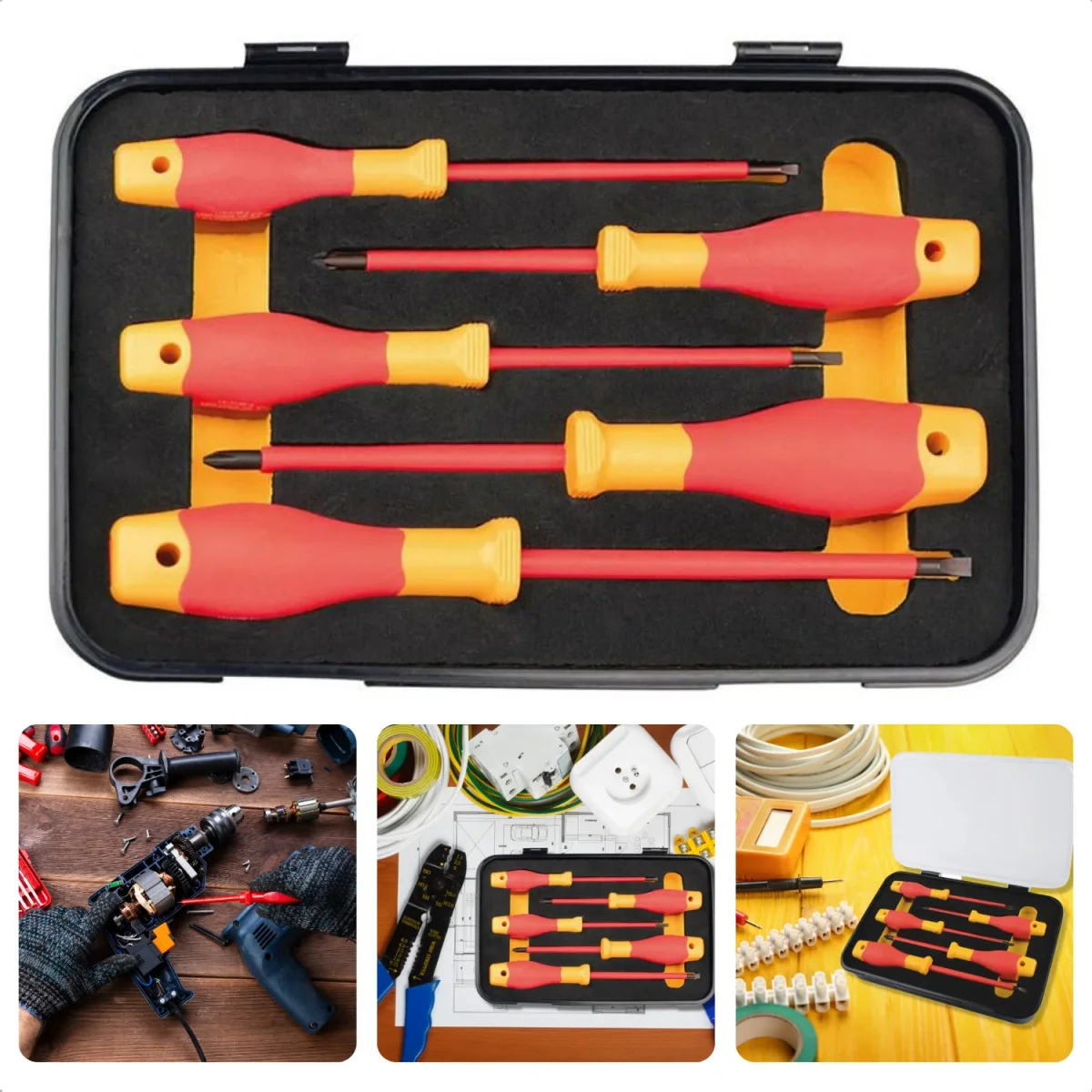 Cheqo® VDE 5-delige Schroevendraaierset in Cassette - S2 Staal - 1000V Wisselstroom/1500V Gelijkstroom - VDE & GS Gekeurd - Voor Elektra - Electro - Veilig - Kruiskop - Ergonomisch Handvat - Handige Cassette - Anti-Slip - Afbeelding 2