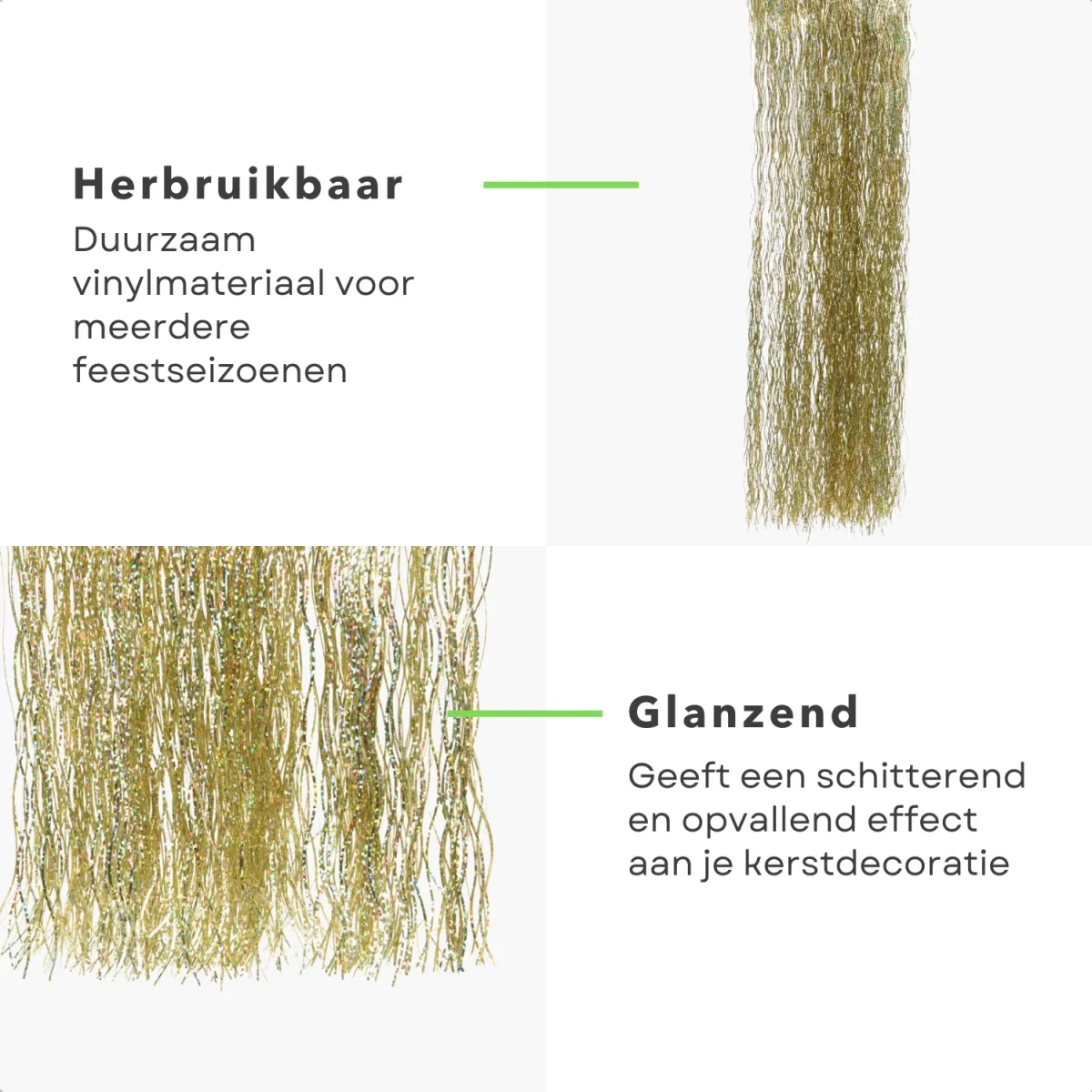 Cheqo® Glanzende Vinyl Kerstversiering - Engelenhaar - Kerstslingers - Gouden Slingers - Lametta Goud 50x40 cm - Perfect voor Kerstboom - Afbeelding 4