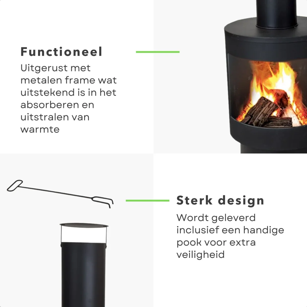 Cheqo® Terrashaard - Houtkachel - Tuinhaard - Terrasverwarming - Vuurkorf - Inclusief Pook - 112cm Hoog - 44cm Breed - Afbeelding 4