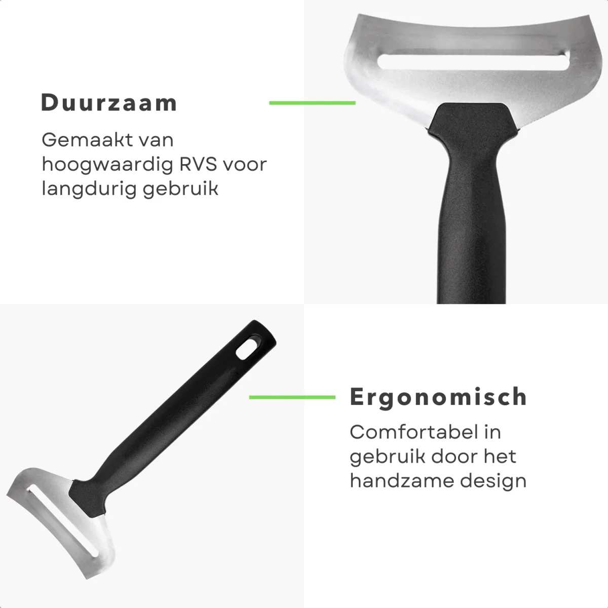 Cheqo® Kaasschaaf RVS/Zwart - Kaas Schaaf - Kaasschaaf voor Oude Kaas en Jonge Kaas - Ergonomisch Ontwerp - Perfect voor Jonge Kaas - Afbeelding 4
