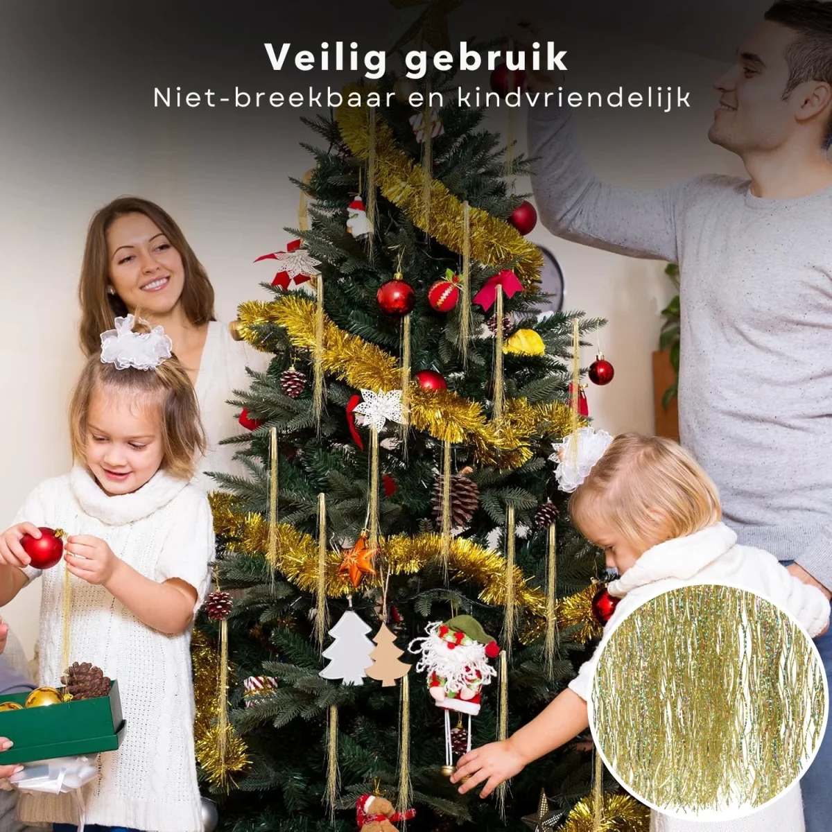 Cheqo® Glanzende Vinyl Kerstversiering - Engelenhaar - Kerstslingers - Gouden Slingers - Lametta Goud 50x40 cm - Perfect voor Kerstboom - Afbeelding 6