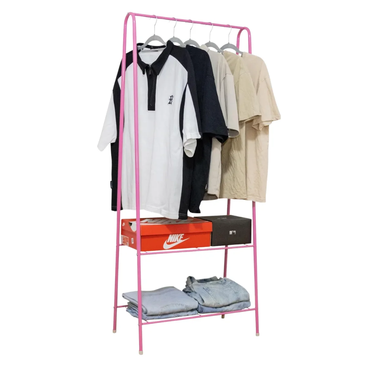 Cheqo® Kledingrek met Schoenenrek - Garderobe Kledingkast - Kleerkast - 152 cm Hoog - Metaal - Roze - Makkelijk te Monteren - Afbeelding 8