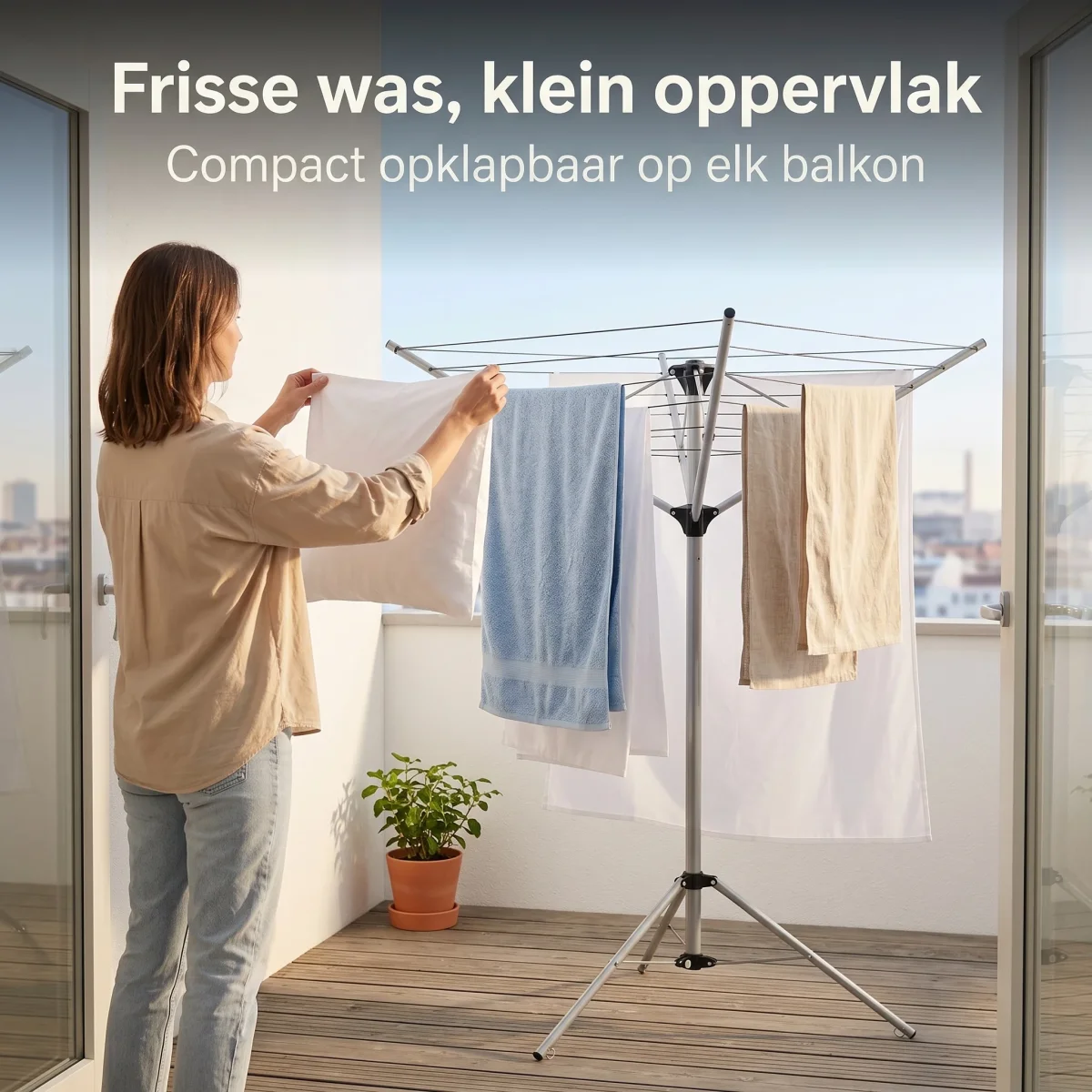 Cheqo® Droogrek Inklapbaar - Droogmolen Staand - Wasrek met Statief - Wasdroogrek Opvouwbaar - 3 Armen - Voor Camping - Voor Binnen en Buiten - Met Voet - Ruimtebesparend - Voor Balkon - Draaibaar - Mobiel - Droogparasol - Kledingdroger - Afbeelding 5